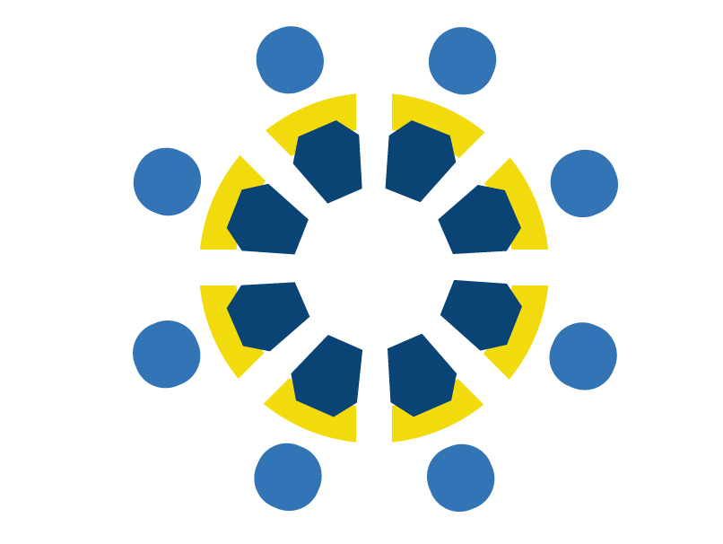 Simbolismo representando um grupo unido, com as cores do Sindicato, azul e amarelo.